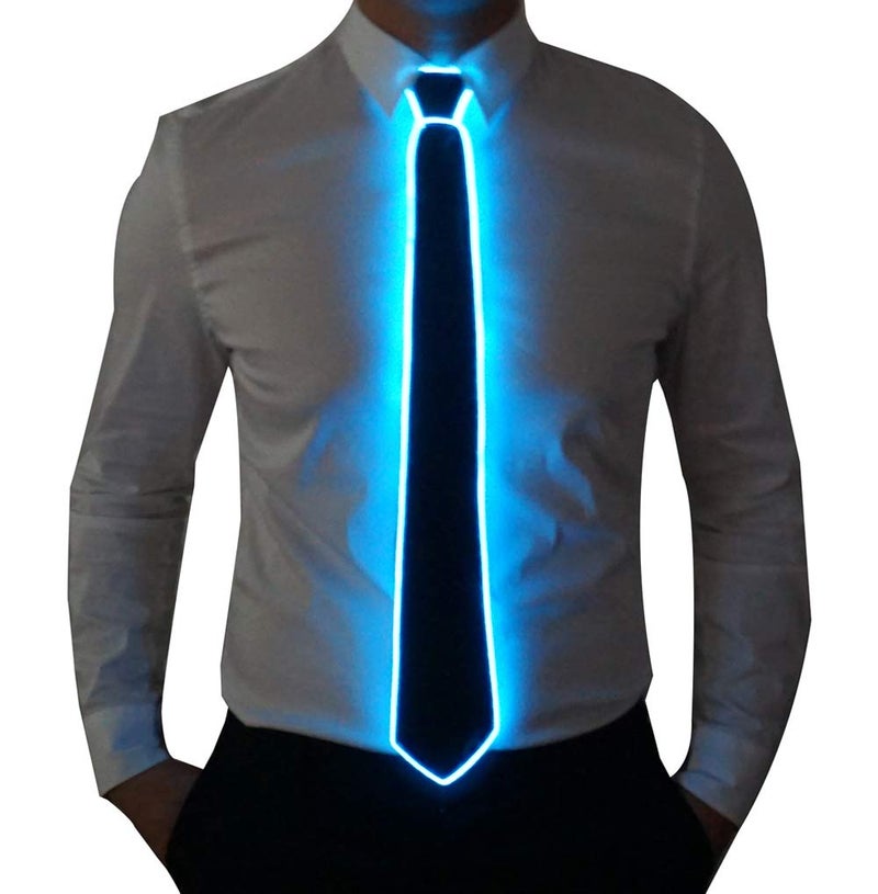 SATUMIKO Burning Man Light Up Fanny Ties Novelty Necktie For Men LED Light Up Ties Costume Accessory (Blue-Micro Solid Tie) - Image 1